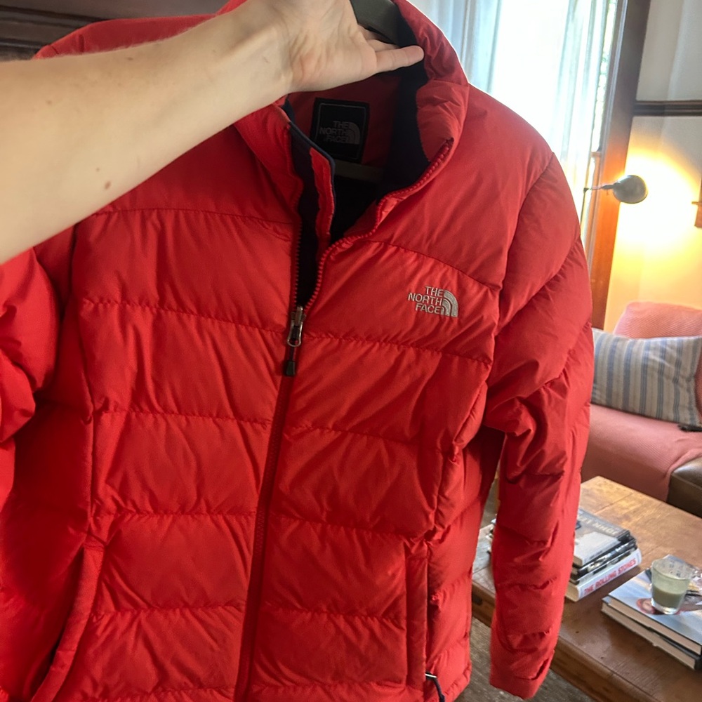 The North Face Red Puffer Jacket with Quilted Design